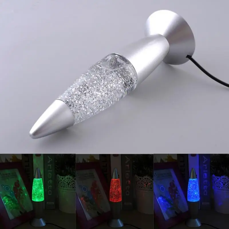 

USB Rechargeable RGB Color Changing Glitter Rocket Creative Night Light Lava Lamp for bedroom bedside home decor#