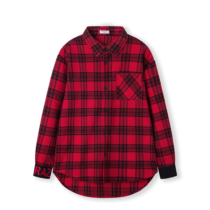 Balabala Children shirts boys long sleeve autumn new children's clothing cotton big kids shirt classic plaid tide - Цвет: Red and Black
