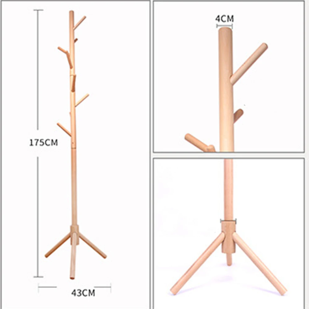 175x43cm Hanger Floor Standing Coat Rack Clothes Hanging Storage Rack Wooden Hanger