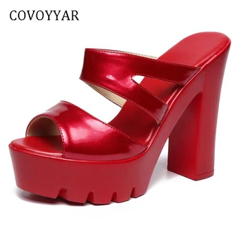 

COVOYYAR New 2019 Platform Women High Heels Peep Toe Slingback Lady Slippers Mules Patent Leather Women Pumps Sandals WHH690