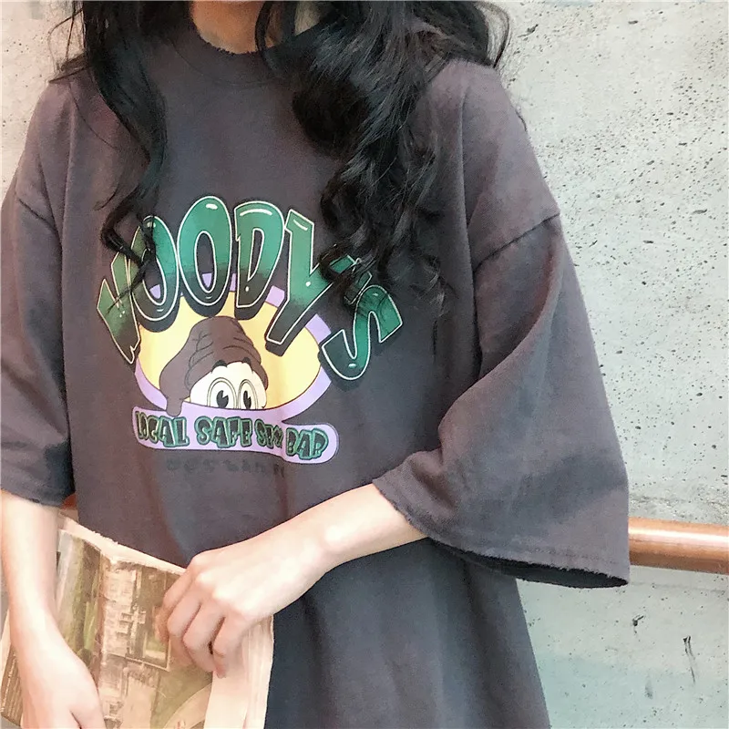 T-shirts Women Printed Korean Style Loose O-Neck All-match Trendy High Quality Kawaii Womens Summer Breathable Female Soft Chic