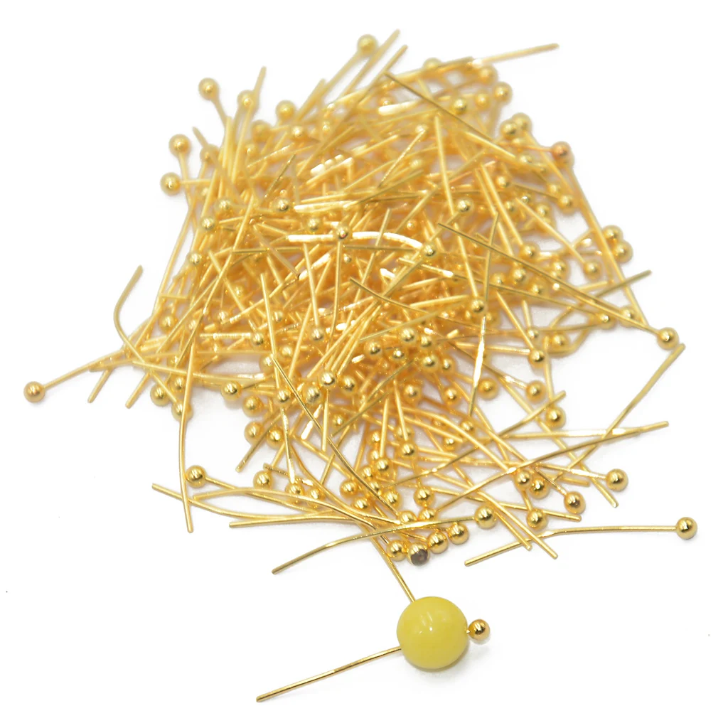 300 Pieces Brass Ball Pin Jewelry Findings Earring Headpins Eyepin 20mm 30mm Gold