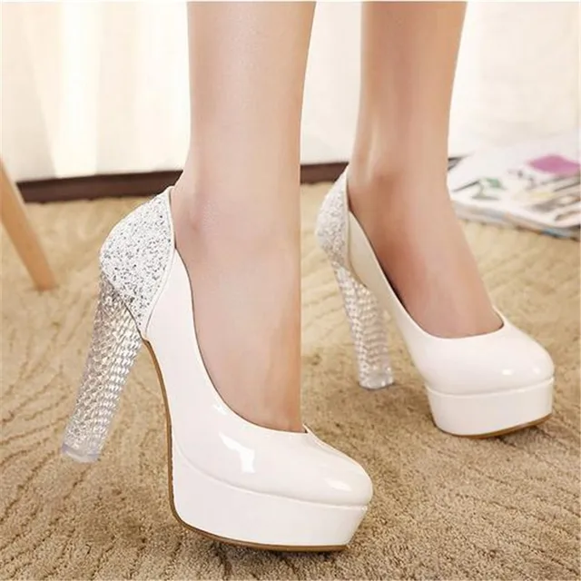Cinderella sepatu kaca, Platform kristal 2016 wanita putih ditutup toe