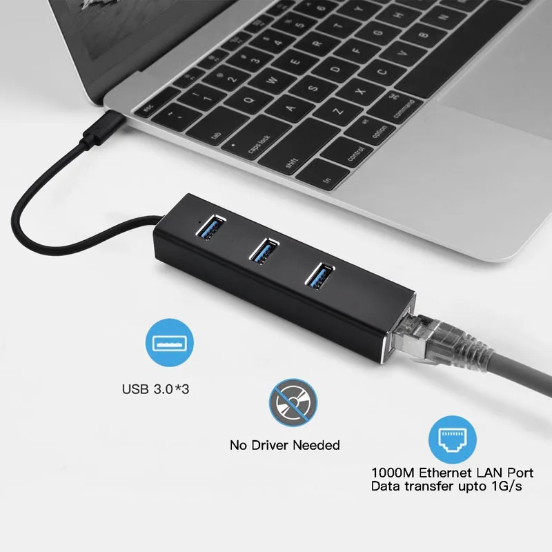BinFul USB C 3 1 to Gigabit Adapter Series 3 Port USB 3 0 Aluminum Hub 4