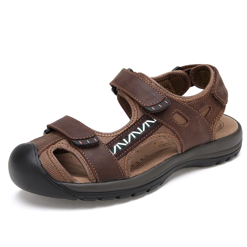 Новые модные летние мужские сандалии удобные, повседневные дышащая обувь для мужчин сандалии, с противоскользящим эффектом; уличная прогулочная мужские сандалии - Цвет: Dark browm