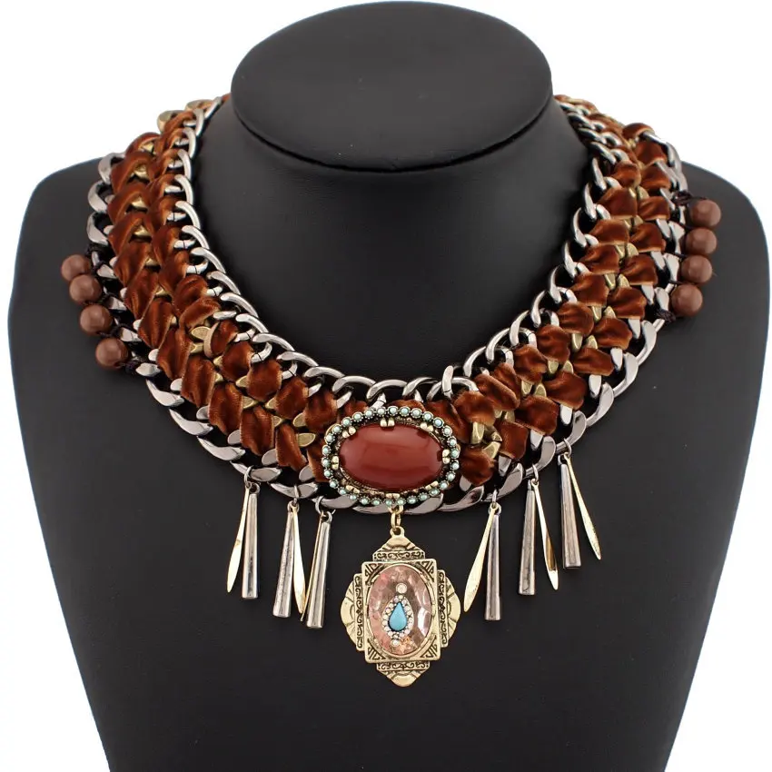 

MANILAI Big Fashion Exaggerated Oval Resins Multilevel Lint Wrap Vintage Chunky Chain Statement Necklaces Chokers Jewelry
