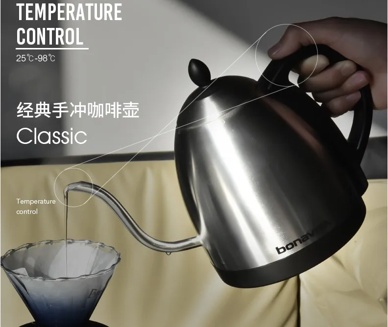 Bonavita Электротермический чайник, электрический кофейник, капельные чайники, нержавеющая сталь, контроль температуры, горшок 220 В 1000 Вт 50 Гц