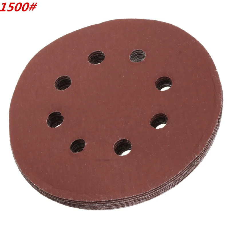 10pcs 5 Inch 125mm Sander Disc Round Sandpaper Eight Hole Disk Sand Sheets Grit 60-2000 Hook & Loop Sanding Disc Polish Tools
