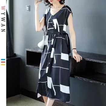 

WYWAN Women Summer Dresses 2019 for Plus Size Grid Dress Short Sleeve Casual Elegant Party Dress Bodycon Sundress Vestidos 3XL