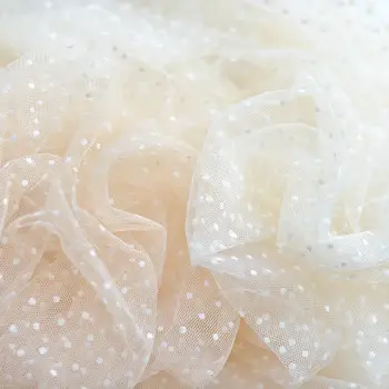 

Nude Tulle Lace Fabric With Polka Dots, Embroidered Tulle Mesh Lace Fabric With Velvet Dot