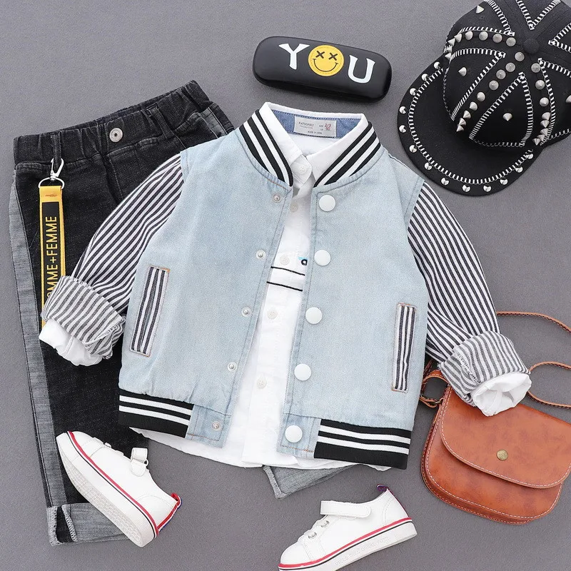 

2019 Spring Autumn Jackets for Boy Coat Bomber Jacket Stripes Denim Boy's Windbreaker Winter Jeans Jacket Kids Children Clothing