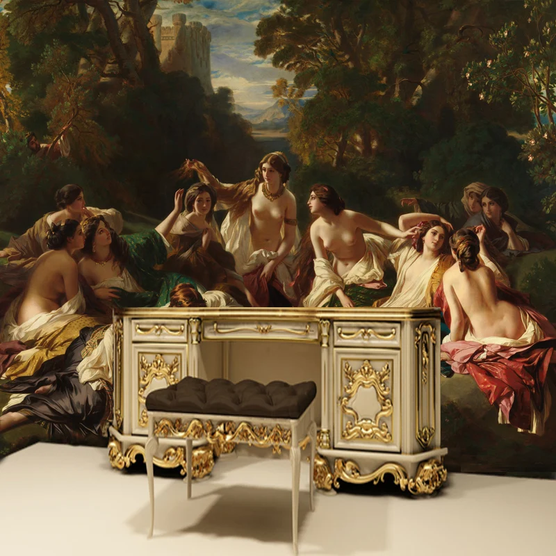 

photo Custom European Oil Paintings Vliny PVC Living Room Bathroom Kid Room Bedroom Hotel Decorative 3D Mural Wlallpaper Roll