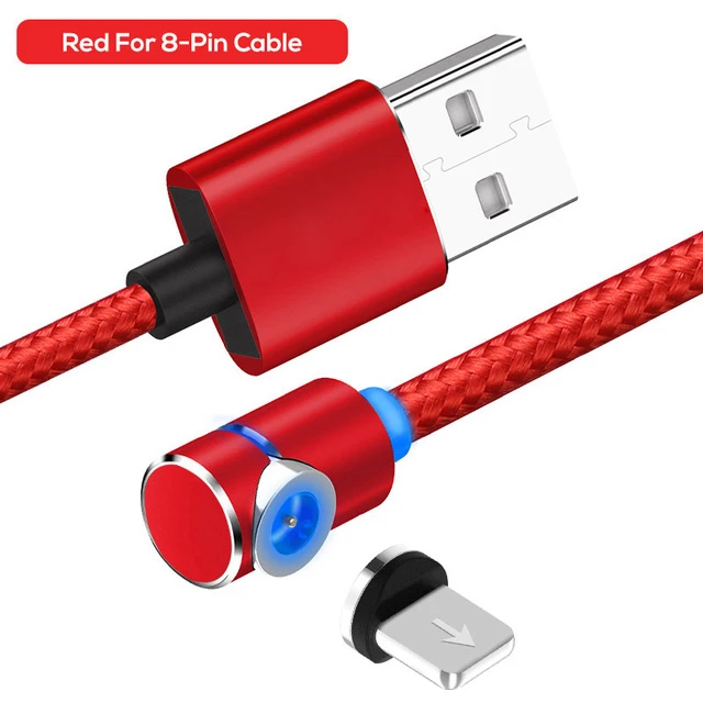 2.5A Магнитный зарядный кабель 90 градусов шнур для зарядки телефона для iphone Micro usb c кабель Быстрая зарядка Магнитный usb кабель для зарядки - Цвет: Red for iphone