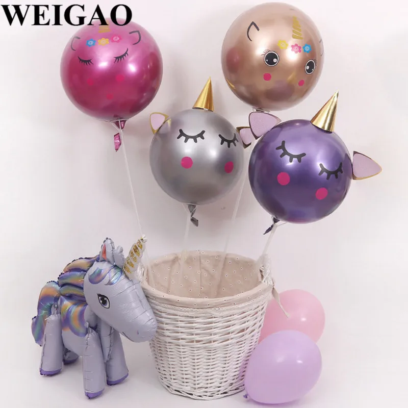 

WEIGAO Unicorn Balloons Birthday Party Balloons DIY Unicorn Horn Ear Eyelashes Stickers for Birthday Foil Balloon Helium Ballons