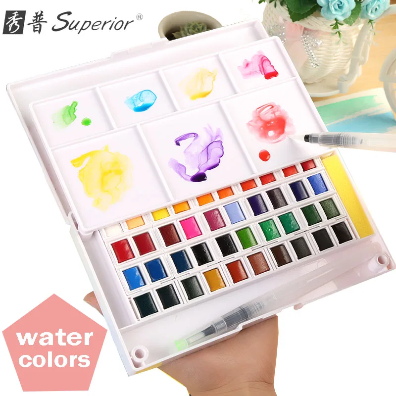 Superior 12 24 30 36 40 Colors Pigment Solid Watercolor Paints Set Colored Pencils Art Supplies For Drawing Paint Watercolors