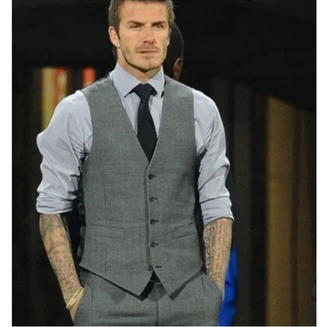 Grey Slim Fit Dress Vests For Men David Beckham Formal Mens Suit Grey Slim Fit Dress Vests For Men David Beckham Formal Mens Suit Wedding Sleeveless Blazer