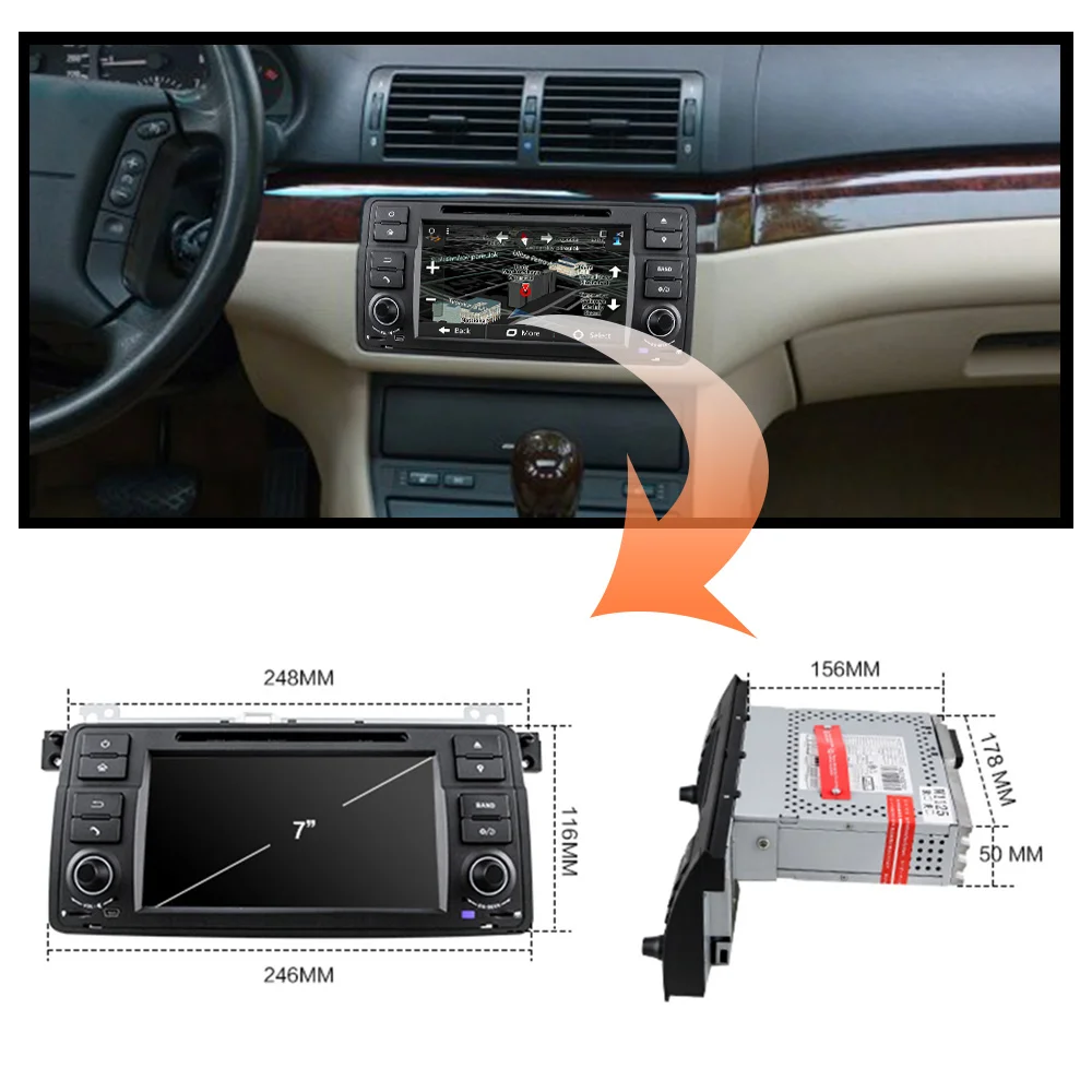 Cheap Eunavi Quad Core 1 Din Android 9.0 Car DVD player car radio for BMW E46 M3 with GPS Navigation Bluetooth 3G WIFI USB SWC Audio 1