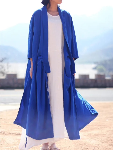 extra large long string tie opening three quarter sleeve cotton royal blue cardigan plus size