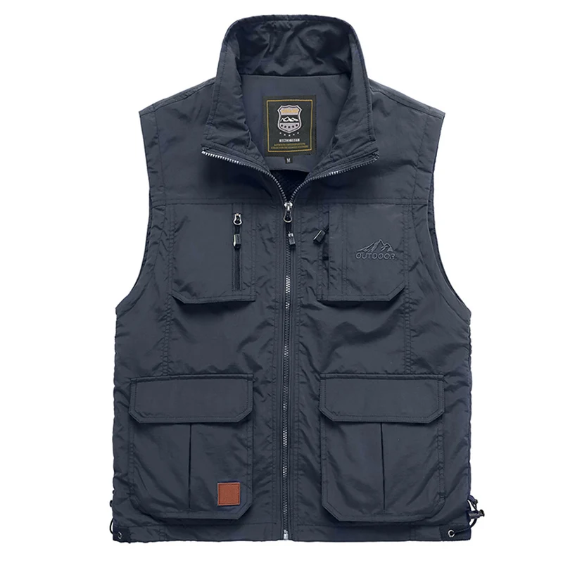 Летний сетчатый тонкий жилет с карманами для мужчин размера плюс 4XL, мужская повседневная куртка без рукавов 6 цветов с множеством карманов - Цвет: 7838 Navy Blue Vest