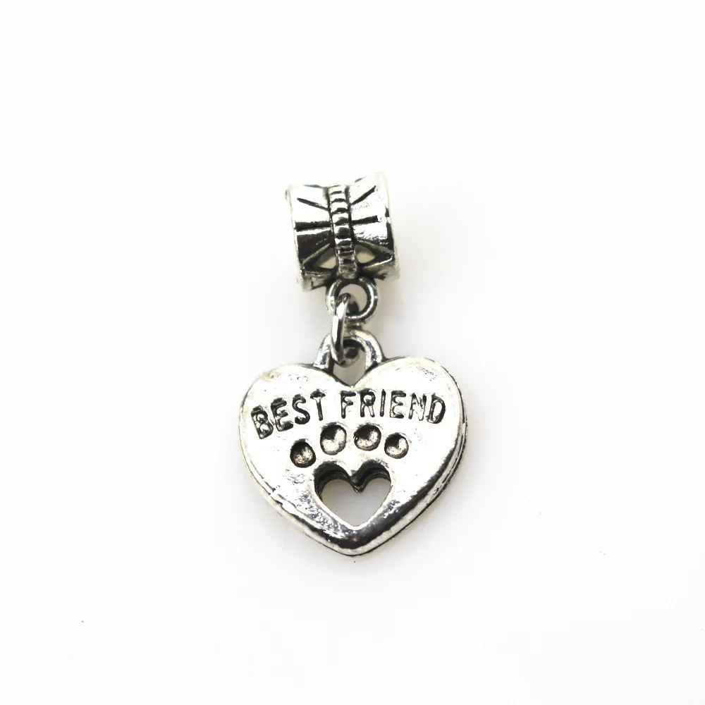 Free shipping 20pcs/lot best friend heart charms big hole pendant beads fit women bracelet & bangle diy jewelry dangle charms