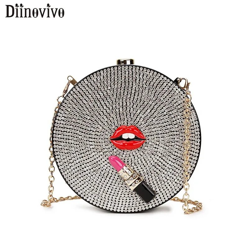

DIINOVIVO Luxury Red Lips Lipstick Acrylic Fashion Ladies Party Handbags Female Bag Mini Purse Crossbody Shoulder Bag WHDV1124