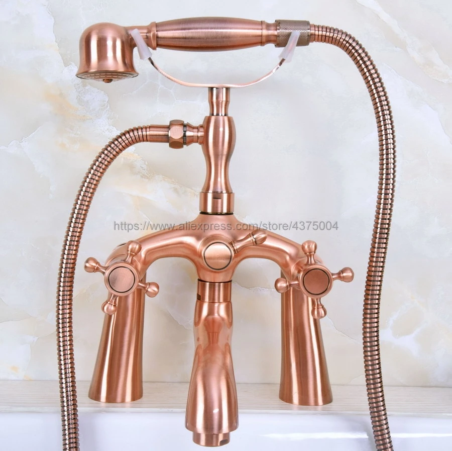 Antique Red Copper Bathroom Bathtub Mixer Faucet Telephone Style With Handshower Bath & Shower Faucets Nna153