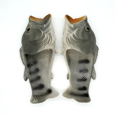 Мужская обувь; креативные забавные летние уличные тапочки в форме рыбки; Мужская и Женская пляжная обувь; женские шлепанцы - Цвет: gray