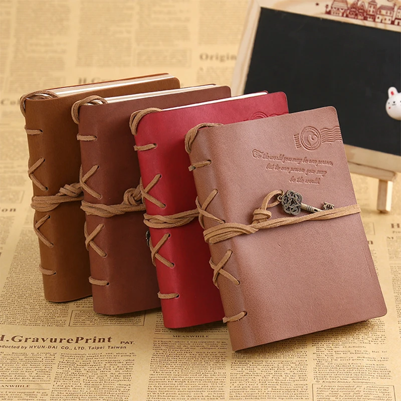 

Creative antique sketchbook key style with bind notepad travel leather book 120 sheets