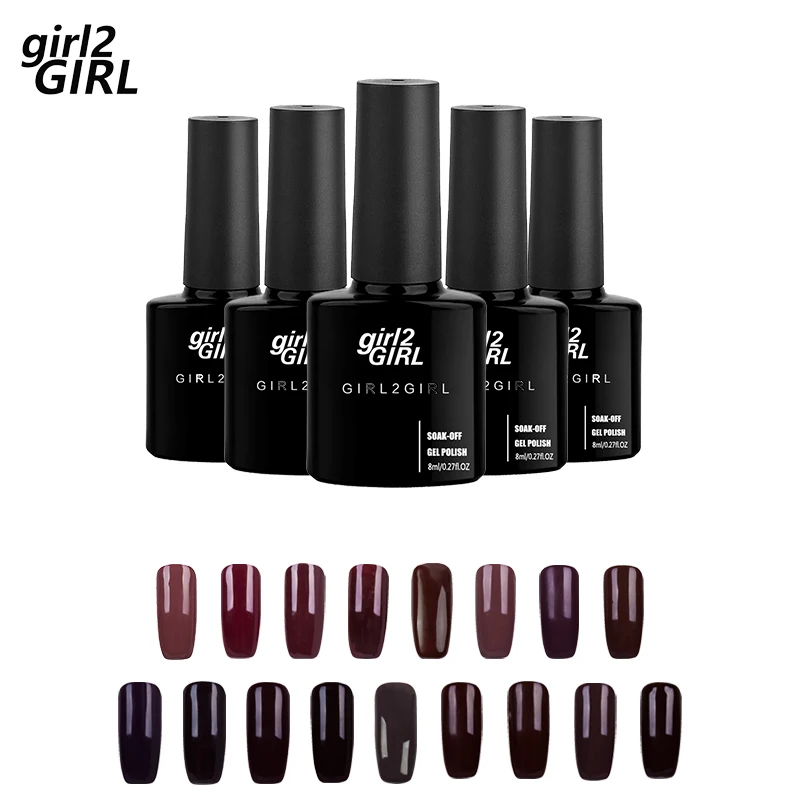Girl2girl 8 ML Soak Off UV Gel Nail Gel Polish Nail Art Manicure Nails Gel Polish Nail Varnish Dark Brown set