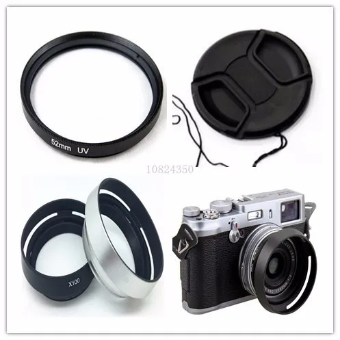 4in1 1 комплект для ЖК-дисплея с подсветкой Fujifilm Fuji X100 X100s X100t Камера светозащитная бленда объектива+ крепление-адаптер для объектива+ крышка объектива 49 мм УФ-фильтр+ крышка объектива Кепки LH-X100