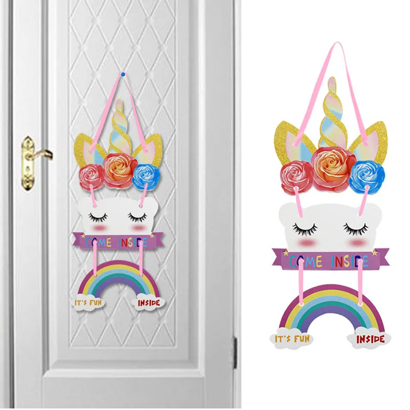 

Birthday Unicornio Party Decoration Glitter Paper Rainbow Unicorn Door Hanging Christmas Party Signs Pendant Decoration