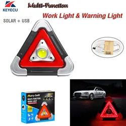 Keyecu Multi-functional Solar + usb зарядка Предупреждение лампа COB Рабочая лампа аварийные огни для автомобиля Серебряный Угол