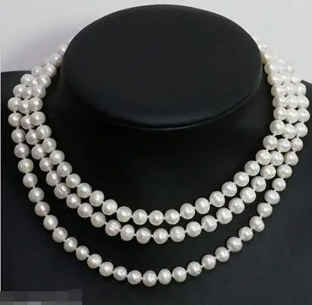 

8-9mm New natural white freshwater cultured round pearl beads long Necklace 48''