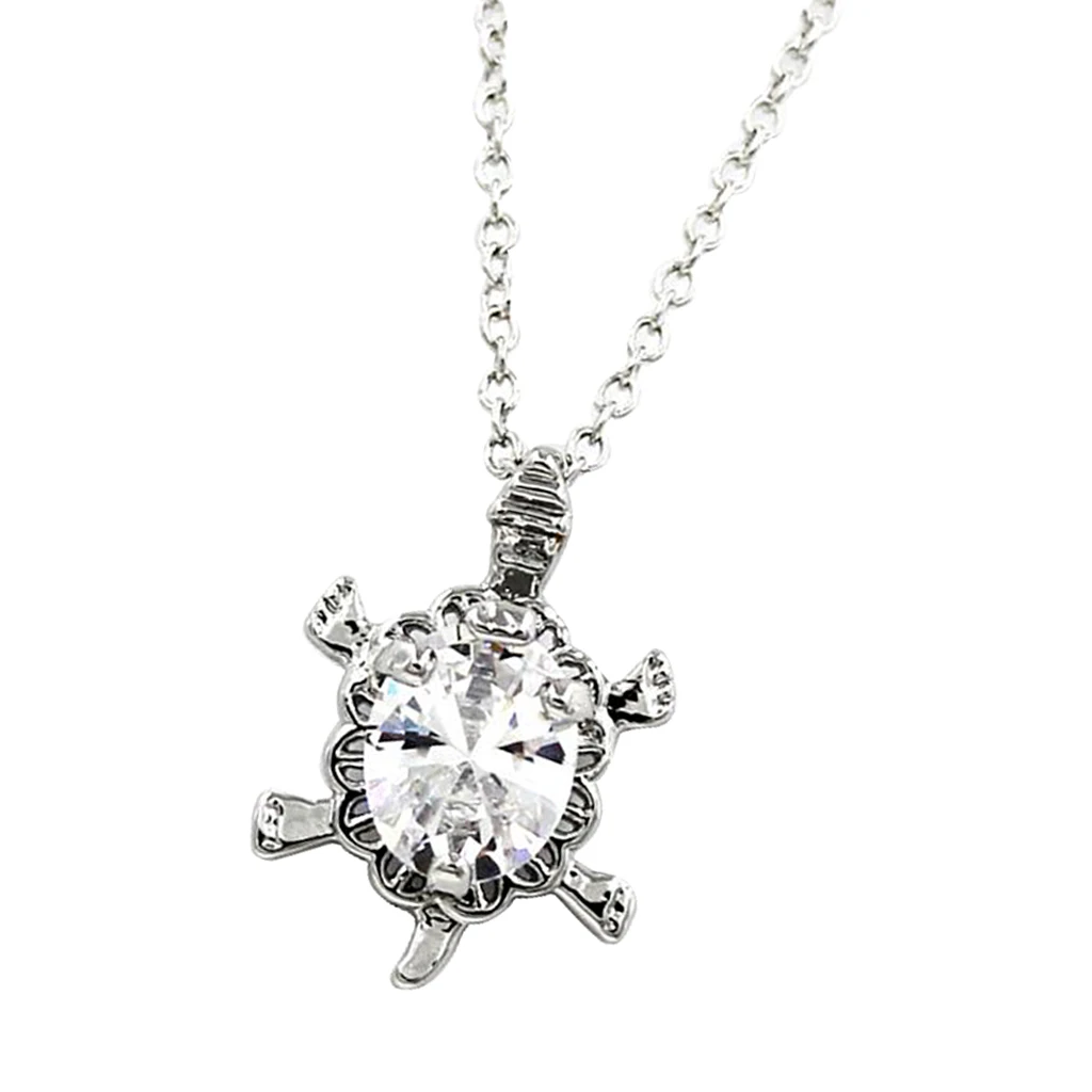 Clear Zircon Crystal Animal Tortoise Pendant Chain Necklace Sweater Jewelry