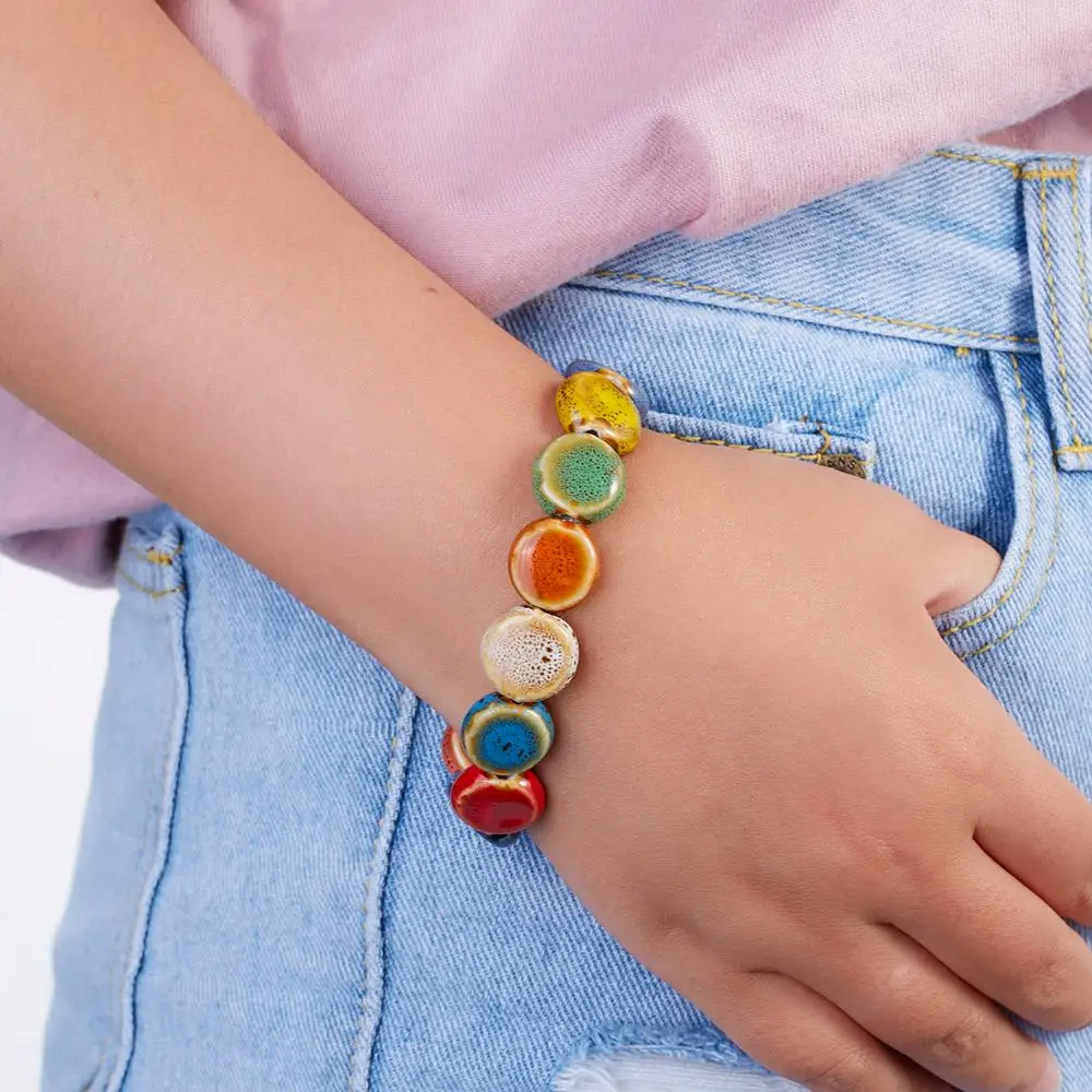 

Simple Ceramic Bracelets Adjustable Female Original Hand-woven Heart Rose Flower Square Shape Ceramic Jewelry for Women Girls
