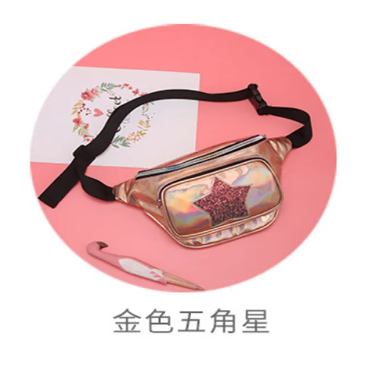 Fanny Star Heart Sequined Laser Pack Festival Outdoor Travel Crossbody Hip Belted Bag Waist Pack 9 Style - Цвет: 7