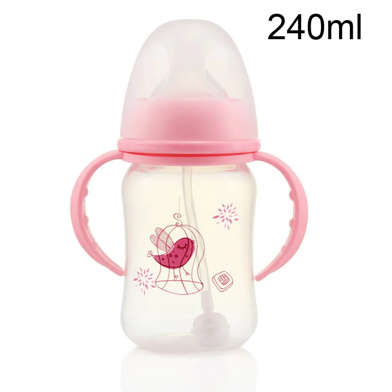 Поступление 150240320 мл детская бутылочка для кормления PP бутылка с ручкой стандартный размер бутылочка для кормления молочные бутылки соски - Цвет: 240ML Pink