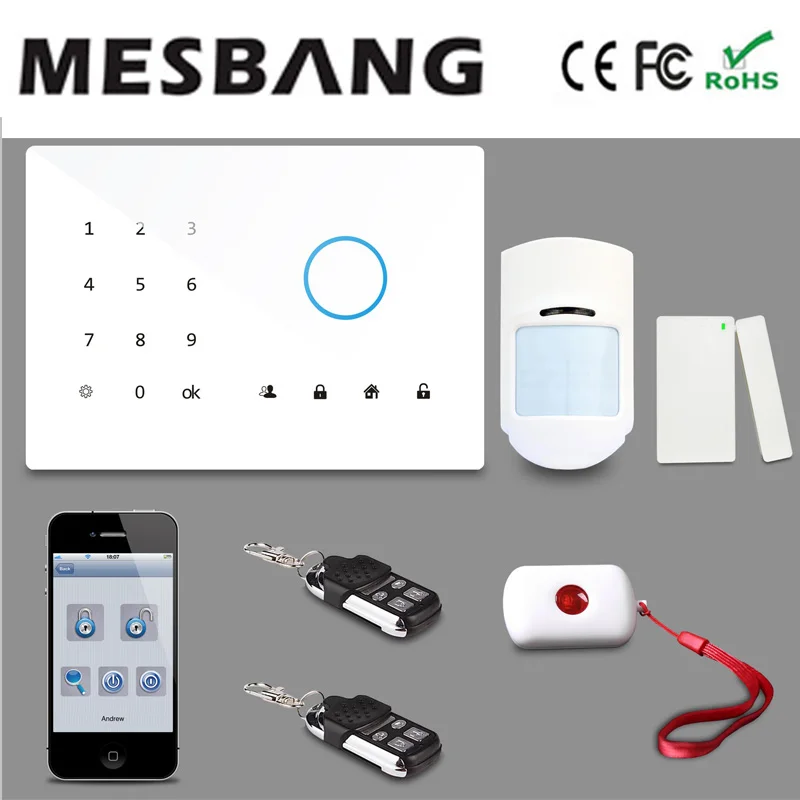 Mesbang touch screen gsm security alarm system app with English, Russian, Spanish, German, French  free shipping