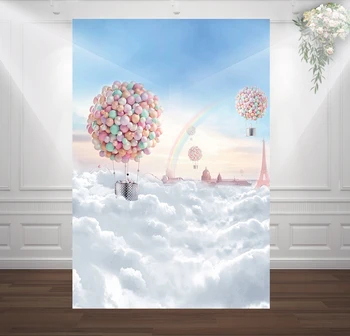 

HUAYI hot air balloon rainbow clouds birthday photography backdrop for party supplies girl baby shower photo background W-377