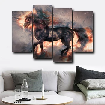 

4 Panel Colorful Horses Decor Picture Canvas Poster Nordic Animal Wall Art Print Abstract Painting Modern Living Room Decoration
