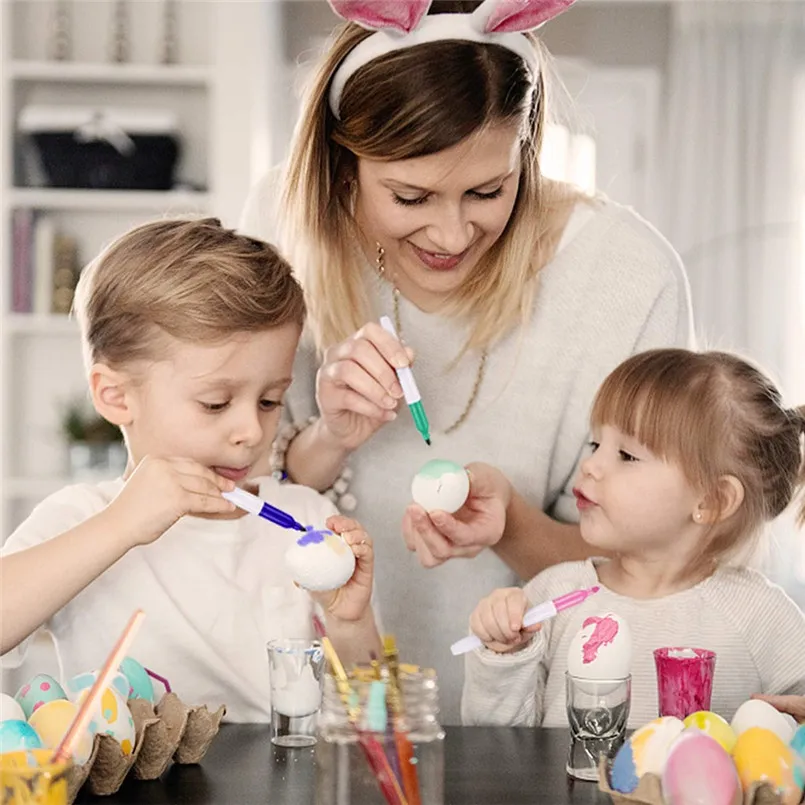 Easter Eggs 50pcs Plastic Easter Eggs DIY Easter Eggs Plastic Eggs 8pcs Color Pens DIY Decorations #3A08 (5)
