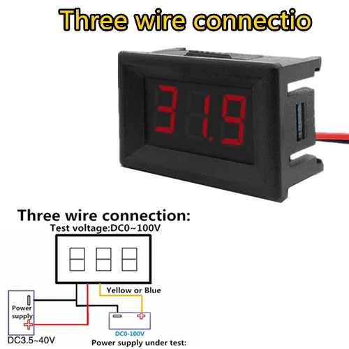 Мини цифровой вольтметр амперметр DC 100 в 10A вольтметр измеритель тока тестер синий+ красный двойной светодиодный дисплей - Цвет: Three wire connectio