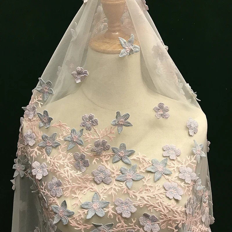 

1Yard 3D Hot Sale Flowers Embroidery Lace Wedding Dress Children's Clothing Decorative Cloth Handmade Doll.