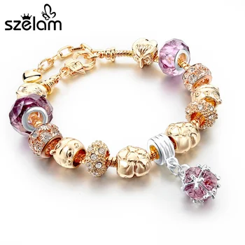

Szelam Women'S Fashion Jewelry Pink Crystal Bracelet For Women Gold Bracelets Bangles Handmade Jewelry Pulseras Sbr150331