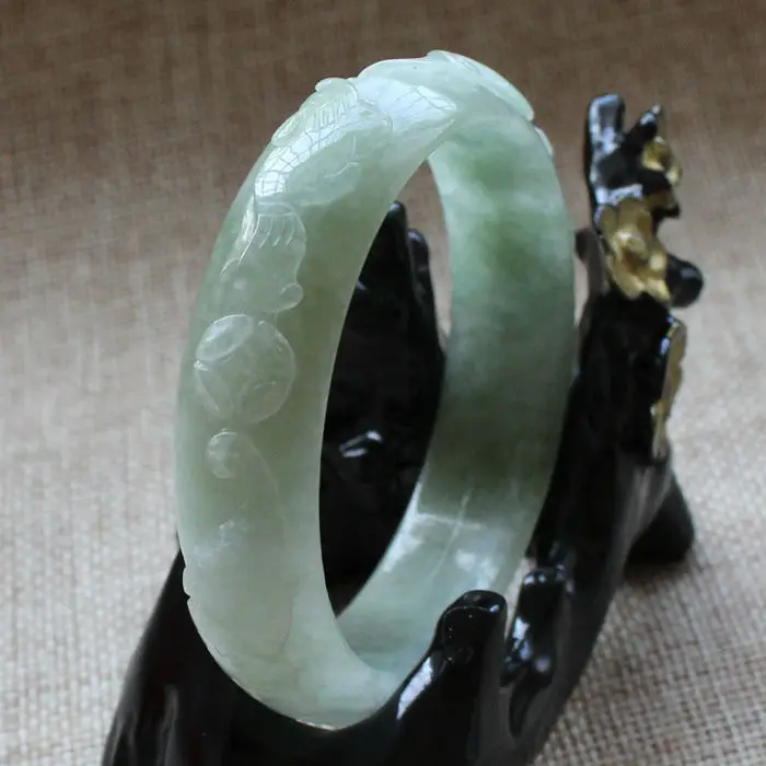 

5713 Chinese Hand-carved Emerald Green stoneite stone Gems Bracelet Bangle 57mm