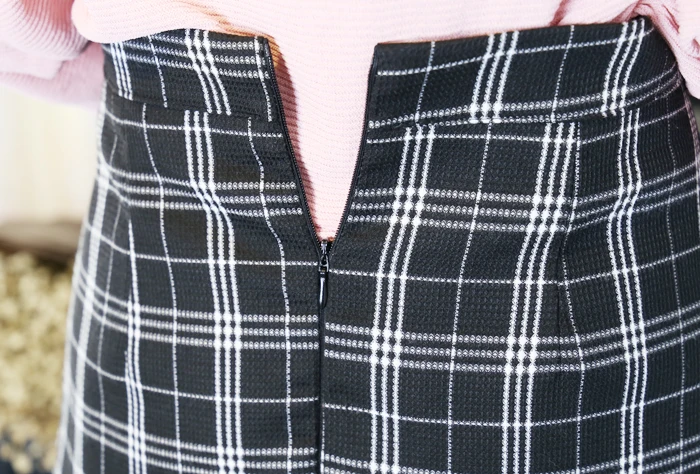 Qooth консервативный стиль мини-юбка женская клетчатая элегантная Рабочая Юбка Весенняя винтажная новая короткая ретро юбка с высокой талией QH1012