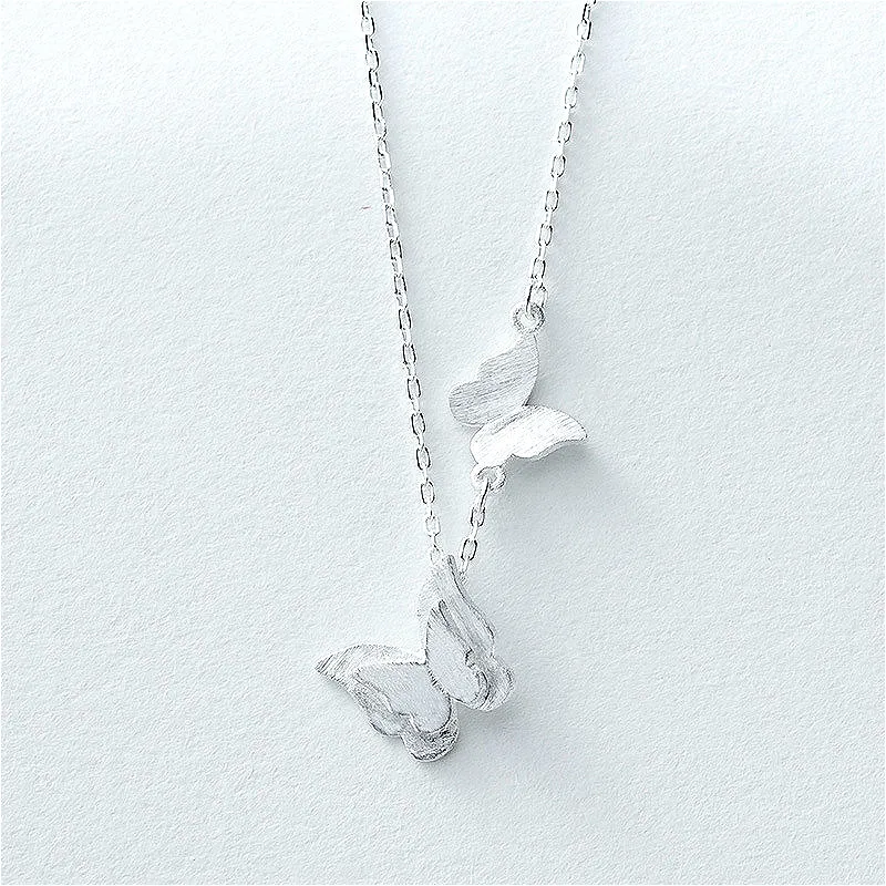 

Flyleaf 925 Sterling Silver Double Butterfly Matte Pendant Necklaces For Women Prevent Allergies Personality Fashion Jewelry
