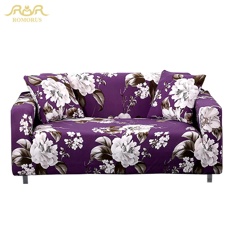 

Spandex Stretch Floral Printing Purple Sofa Cover Removable Elastic All-inclusive Slipcovers Black Couch Case for Living Room