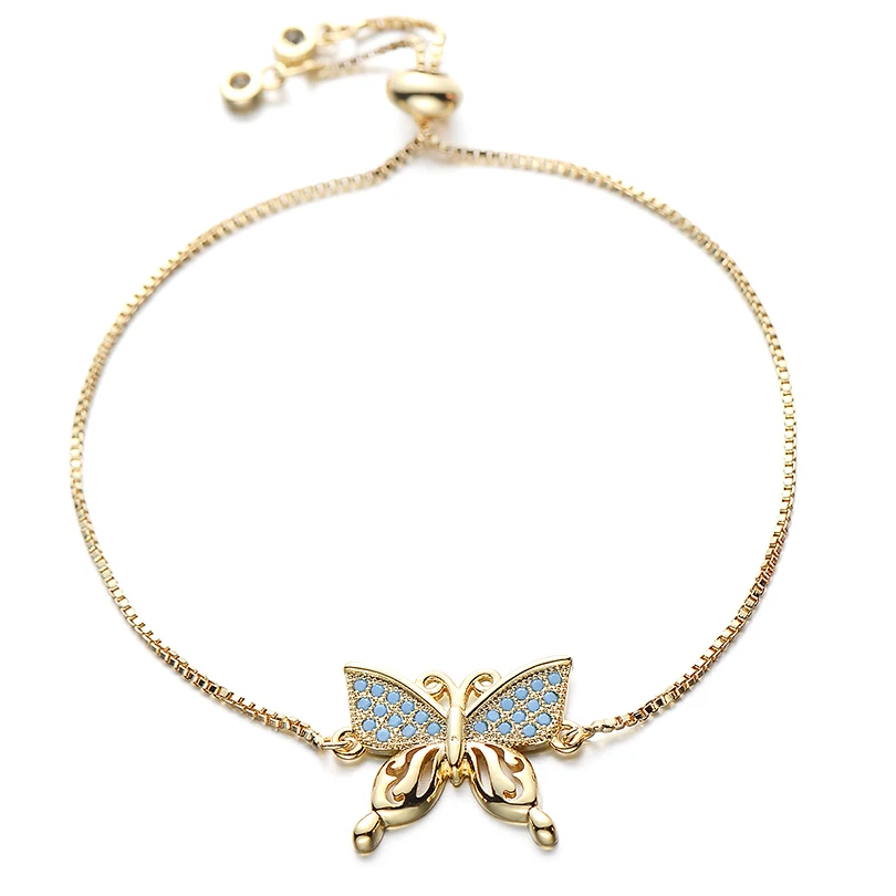 Pipitree медь AAA синий кубический цирконий браслет с бабочкой Femme Регулируемая цепь звено женские золотистые браслеты ювелирный подарок - Окраска металла: gold