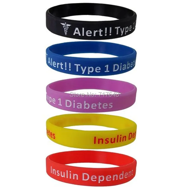 300pcs Debossed Medical Alert Type 1 Diabetes Insulin 300pcs Debossed Medical Alert Type 1 Diabetes Insulin Dependent Wristband Silicone Bracelets Free